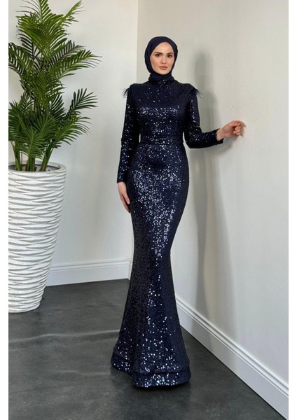 Lalin Payetli Balık Abiye Lacivert fiyatları