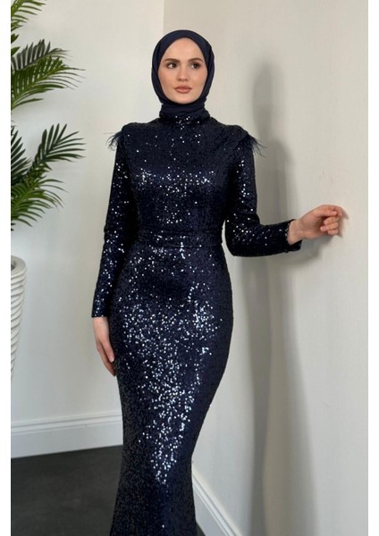 Lalin Payetli Balık Abiye Lacivert modelleri