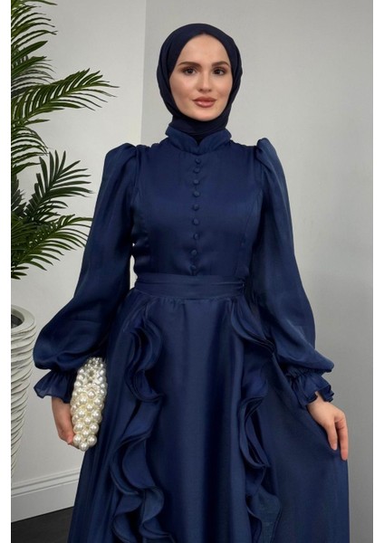 Samira Fırfırlı Janjan Abiye Lacivert