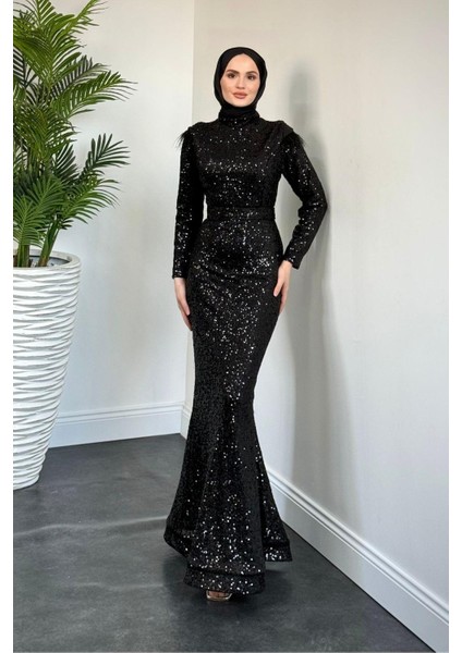 Lalin Payetli Balık Abiye Siyah fiyatları