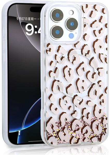 iPhone 16 Pro Max Kılıf Sıvılı Simli Baskılı Şeffaf Arka Yüzey Mossa Silikon Kapak