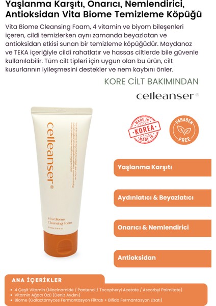Yenileyici, Onarıcı, Nemlendirici, Antioksidan Vita Biome Temizleme Köpüğü