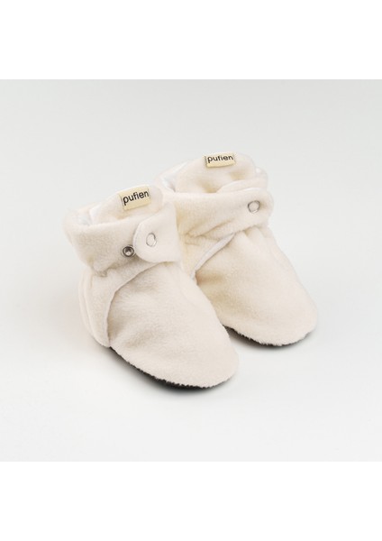 Beyaz, Organik Pamuk Astarlı, Bebek Pandufu, Kaydırmaz Tabanlı Ilk Adım Ev Patiği