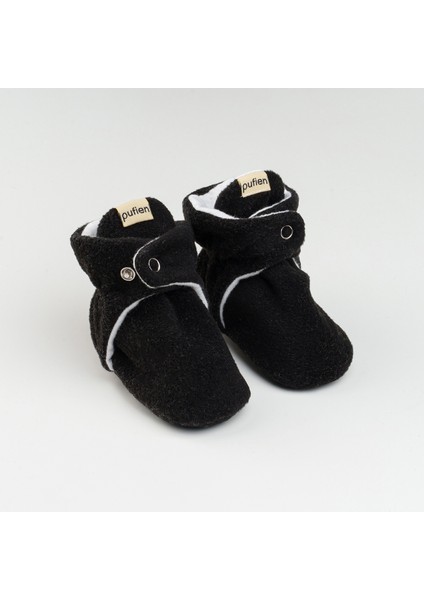 Siyah, Organik Pamuk Astarlı, Bebek Pandufu, Kaydırmaz Tabanlı Ilk Adım Ev Patiği