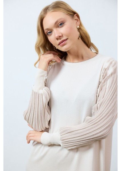 Kadın Merserize Balon Kol Triko Elbise -PMK386