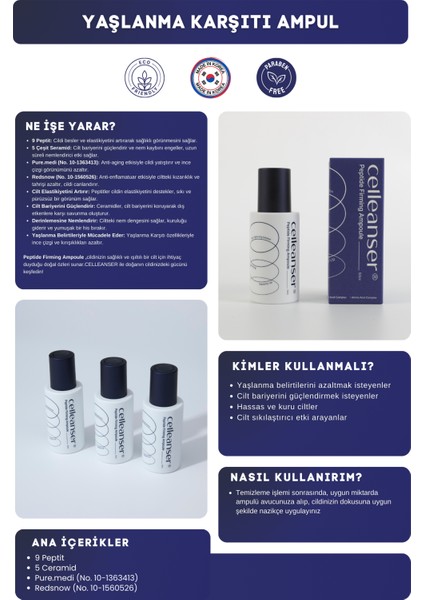 9 Çeşit Peptit ve 5 Çeşit Seramid İçeren Besleyici, Onarıcı, Nemlendirici Serum