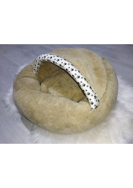 Pet Simit Mağara Yatak - Kedi, Küçük Irk Köpek Yatağı 45X45X16 cm Peluş Kumaş