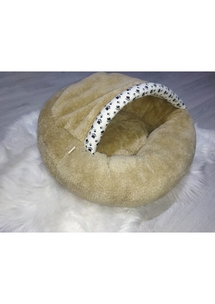Pet Simit Mağara Yatak - Kedi, Küçük Irk Köpek Yatağı 45X45X16 cm Peluş Kumaş