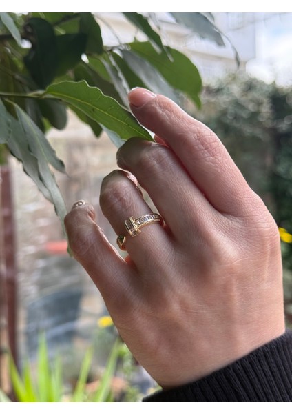 Luxury Nail Altın Kaplama Zirkon Taşlı Çivi Yüzük - Ayarlanabilir fırsatları