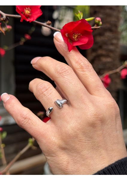 Luxury Nail Altın Kaplama Zirkon Taşlı Gümüş Renk Çivi Yüzük - Ayarlanabilir