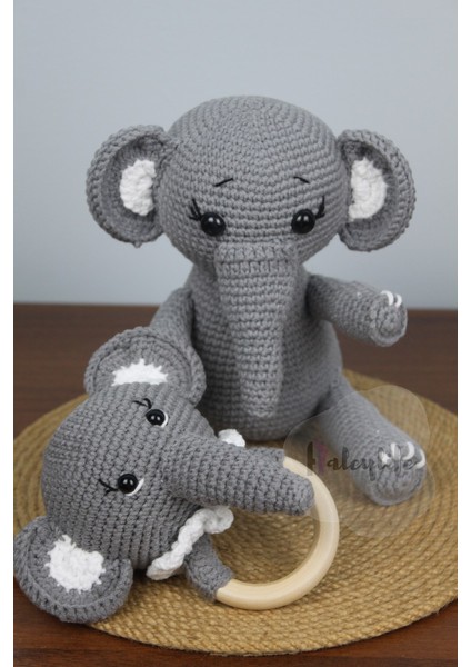 Amigurumi Organik Sevimli Fil Bebek ve Çıngırak Diş Kaşıyıcı