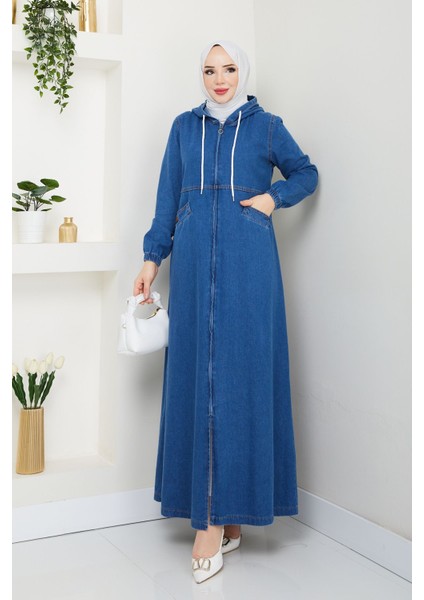 Kadın Gizli Fermuarlı Cepli Kot Kap -PMK387