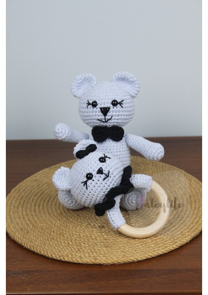 Amigurumi Organik Ayıcık Bebek ve Çıngırak Diş Kaşıyıcı
