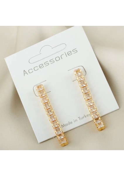 Yeni Sezon Fashion Kare Kalın Zirkon Taşlı Kararmaz Küpe 4.5cm