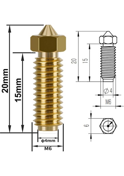 Anycubic Kobra 3 Uyumlu Pirinç Nozzle(0.6mm)