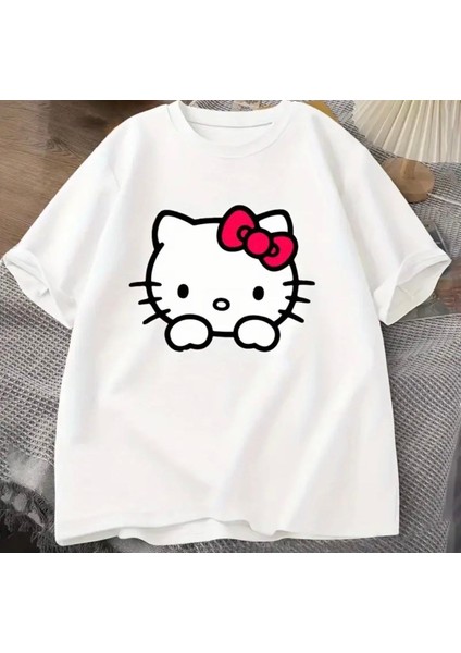 Punıx Kıds Özel Üretim Hello Kıtty Baskılı Yeni Stil Kız Çocuk Ter Tutmayan Yazlık T-Shırt