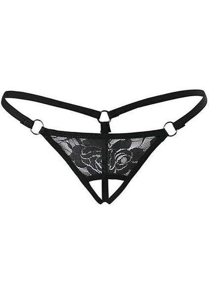 Siyah Dantelli Özel Bölgesi Açık G-String BRF1167