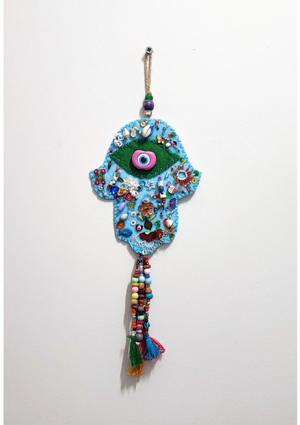Fatma Ana Eli Temalı, El Yapımı Balkon, Duvar, Kapı Süsü - Iğne Oyası, Keçe, Nazarlık / 31 x 12,5 cm