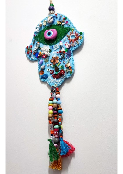 Fatma Ana Eli Temalı, El Yapımı Balkon, Duvar, Kapı Süsü - Iğne Oyası, Keçe, Nazarlık / 31 x 12,5 cm