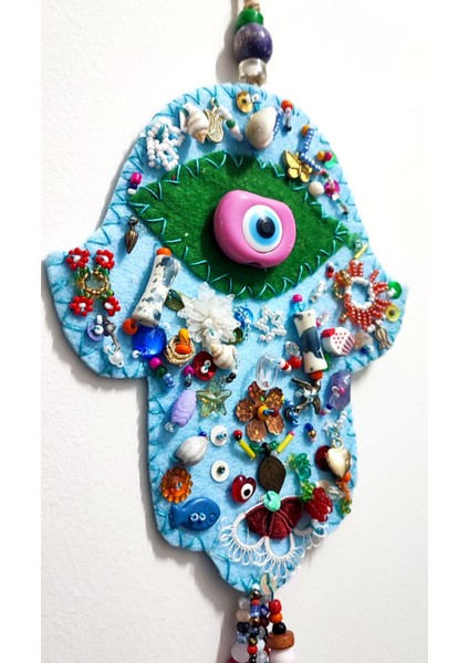 Fatma Ana Eli Temalı, El Yapımı Balkon, Duvar, Kapı Süsü - Iğne Oyası, Keçe, Nazarlık / 31 x 12,5 cm