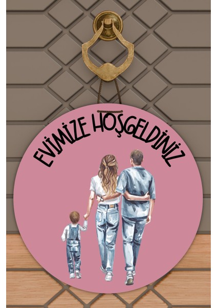Modern Kapı Süsü Pembe Zemin Tek Erkek Çoçuk Aile Dış Mekan Kapı Süsü