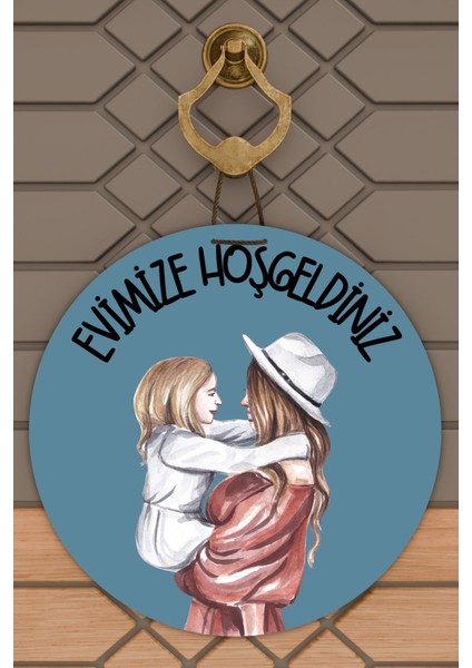 Modern Kapı Süsü Mavi Anne Kız Aile Dış Mekan Kapı Süsü