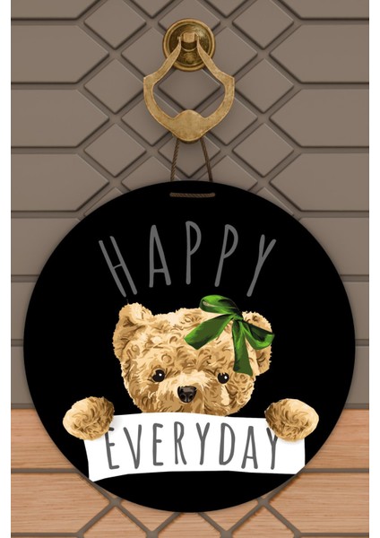 Modern Kapı Süsü Siyah Zemin Happy Everyday Dış Mekan Kapı Süsü