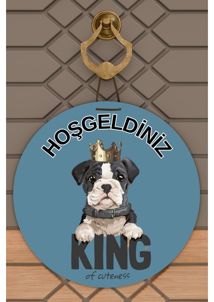 Modern Kapı Süsü Mavi Zemin Taçlı Köpekdış Mekan Kapı Süsü