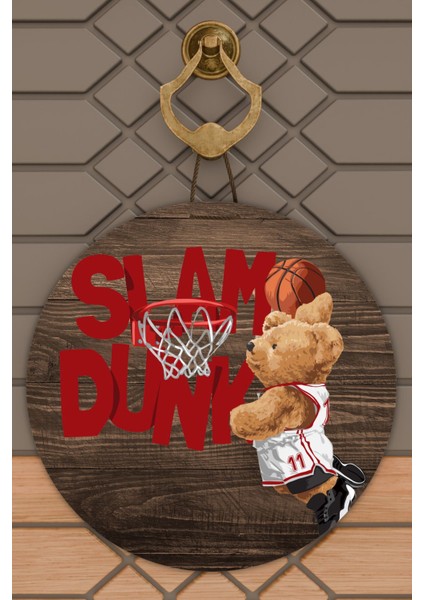 Modern Kapı Süsü Ahşap Slam Dunk Ayıcık Dış Mekan Kapı Süsü