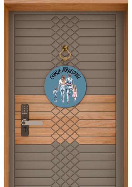 Modern Kapı Süsü Mavi Zemin Kız ve Erkek Çoçuk Aile Dış Mekan Kapı Süsü fiyatları