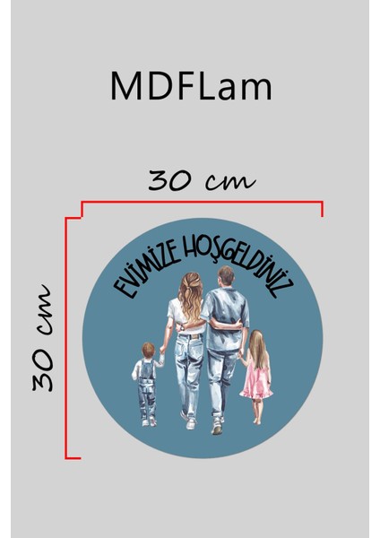 Modern Kapı Süsü Mavi Zemin Kız ve Erkek Çoçuk Aile Dış Mekan Kapı Süsü modelleri