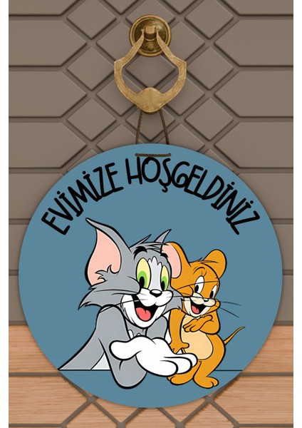 Modern Kapı Süsü Mavi Tom ve Jerry Karşılama Dış Mekan Kapı Süsü