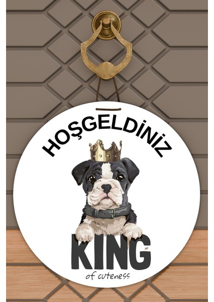 Modern Kapı Süsü Beyaz Zemin Taçlı Köpekdış Mekan Kapı Süsü