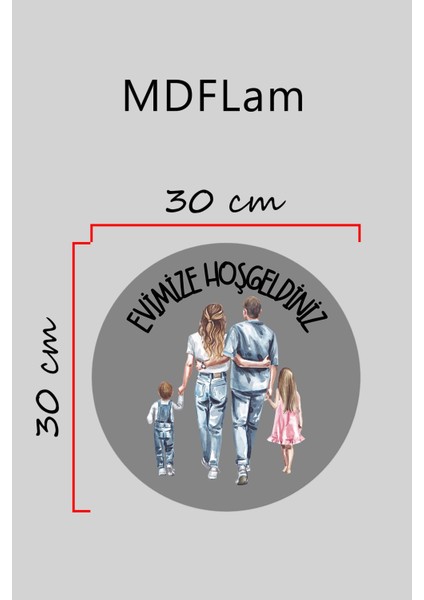 Modern Kapı Süsü Gri Zemin Kız ve Erkek Çoçuk Aile Dış Mekan Kapı Süsü