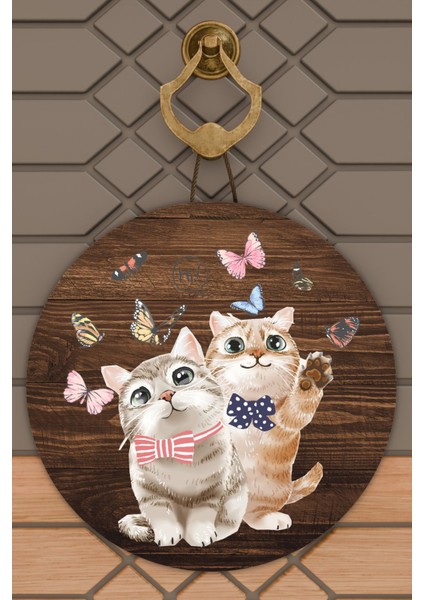 Modern Kapı Süsü Ahşap Hi Kedi Dış Mekan Kapı Süsü