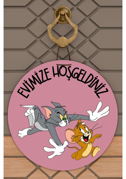 Modern Kapı Süsü Pembe Tom ve Jerry Kaçan Dış Mekan Kapı Süsü