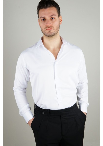 Basic Uzun Kollu Beyaz Slim Fit Gömlek fiyatları