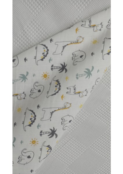 1 Adet Çok Amaçlı 80X75 cm Fil Zürafa Desenli Müslin Örtü 1 Adet Müslin Ağız Mendili
