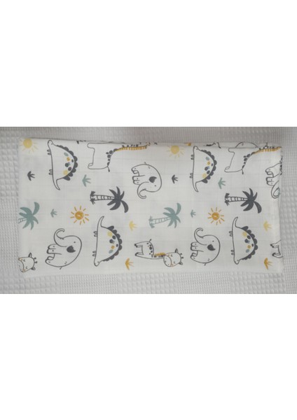 1 Adet Çok Amaçlı 80X75 cm Fil Zürafa Desenli Müslin Örtü 1 Adet Müslin Ağız Mendili