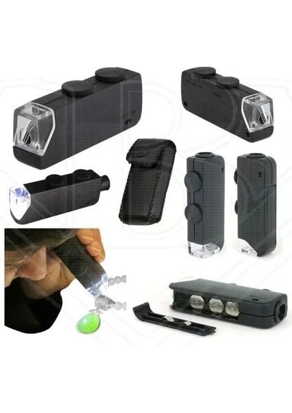 Mini 60X 100X Zoom Lens Odak Takı LED Cep Mikroskop Büyüteç