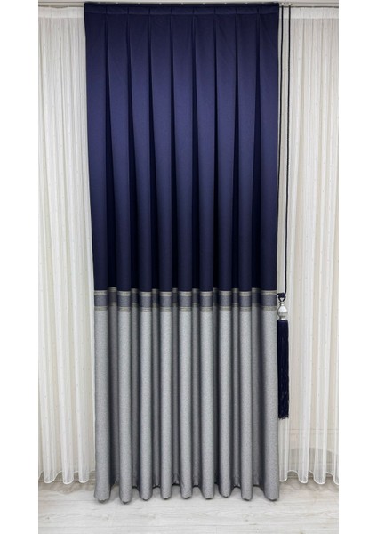 Pano fon perde şeritli lacivert gri (tek kanat)