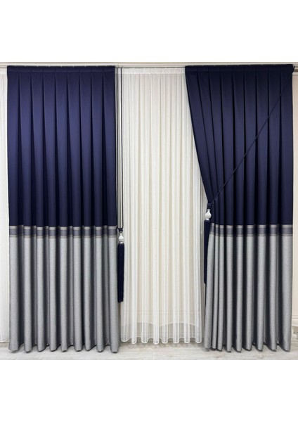 Pano fon perde şeritli lacivert gri (tek kanat) fiyatları