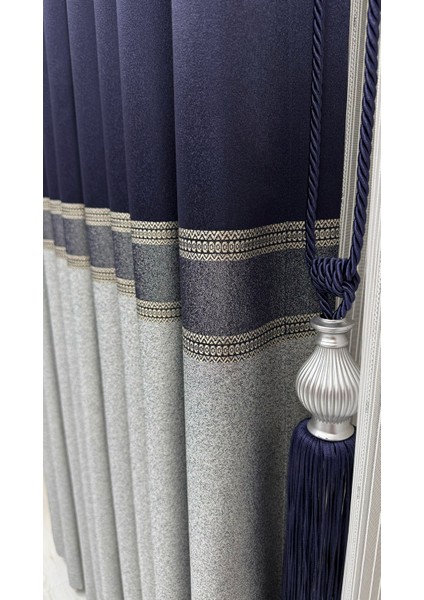 Pano fon perde şeritli lacivert gri (tek kanat) indirimleri