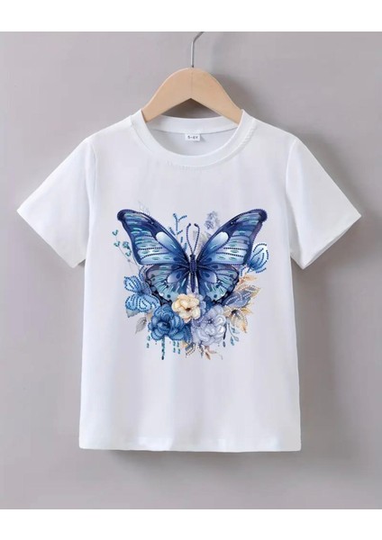 Punıx Kıds Özel Üretim Kelebek Baskılı Yeni Stil Kız Çocuk Ter Tutmayan Yazlık T-Shırt