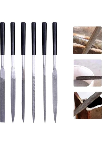 Hobi Ege Seti 6 Parça Mini Eğe İğne Model Demir Metal Törpü Eğe 18 cm Metal Elmas Gümüş İğne Seti