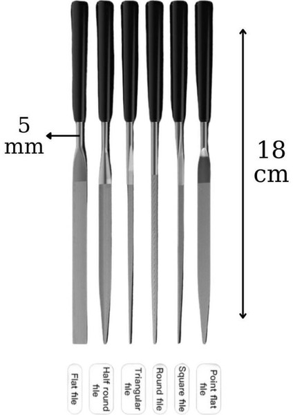 Hobi Ege Seti 6 Parça Mini Eğe İğne Model Demir Metal Törpü Eğe 18 cm Metal Elmas Gümüş İğne Seti