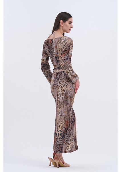 Trend Kadın Leopar Desenli Uzun Elbisemiz, fiyatları