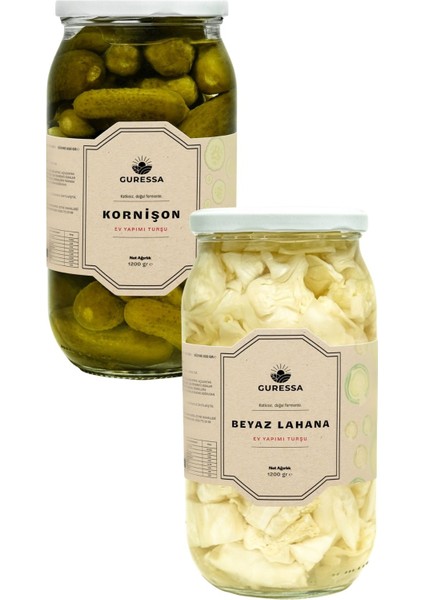 Çıtır Turşu İkilisi Beyaz Lahana ve Kornişon 1200 Gr 2'li