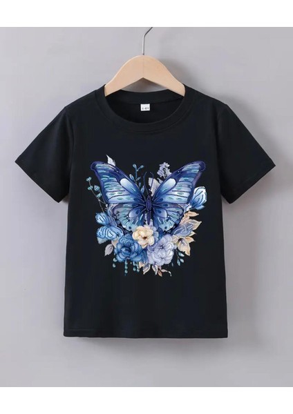 Punıx Kıds Özel Üretim Kelebek Baskılı Yeni Stil Kız Çocuk Ter Tutmayan Yazlık T-Shırt