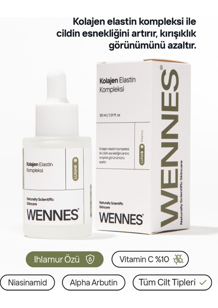 | Elastin Kolajen Serum + 10% Saf C Vitamini Serum Avantajlı Set | Ihlamur Özü ve Niasinamid Destekli
